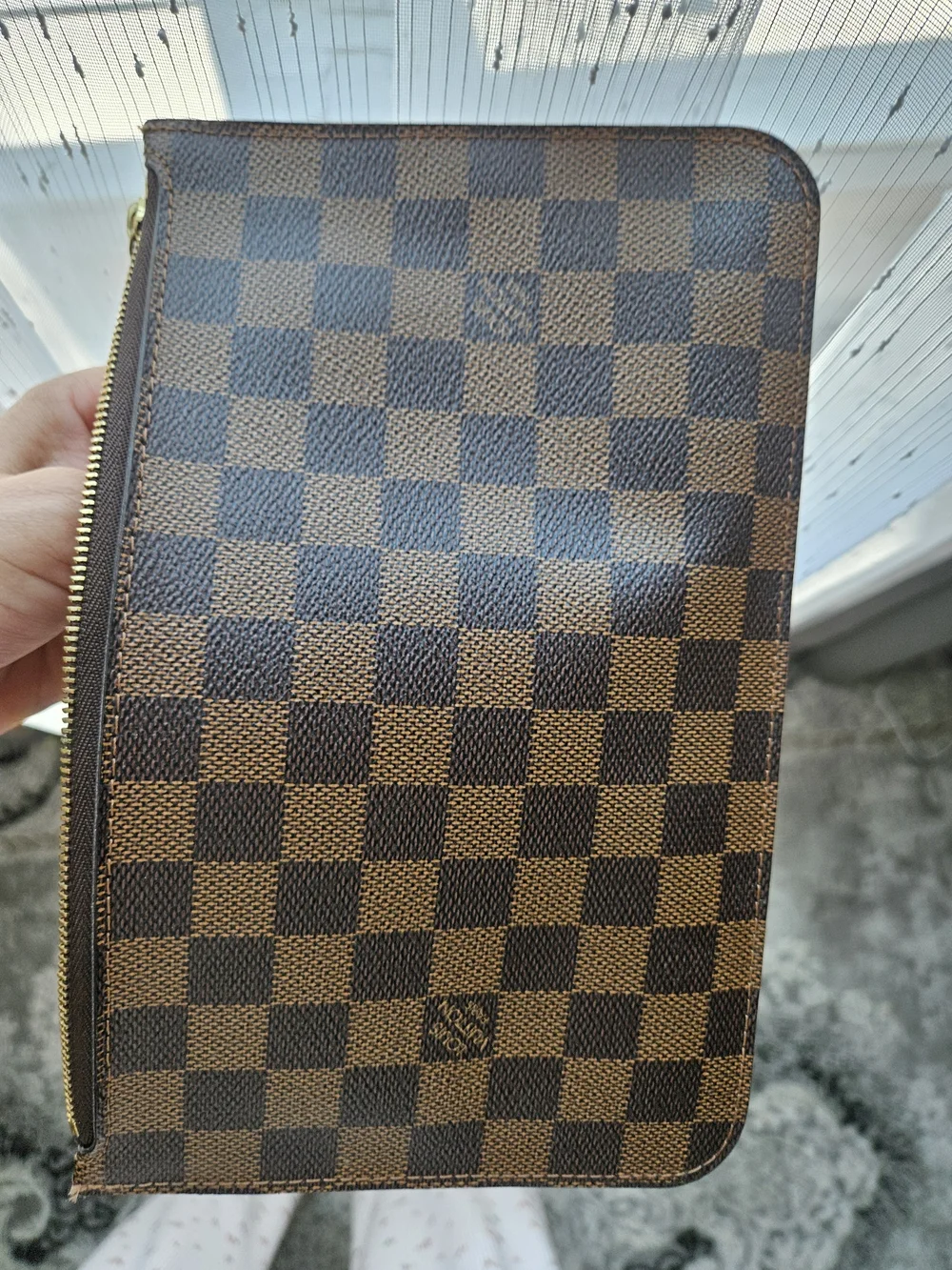 Louis Vuitton Brown Checkered Wristlet Clutch